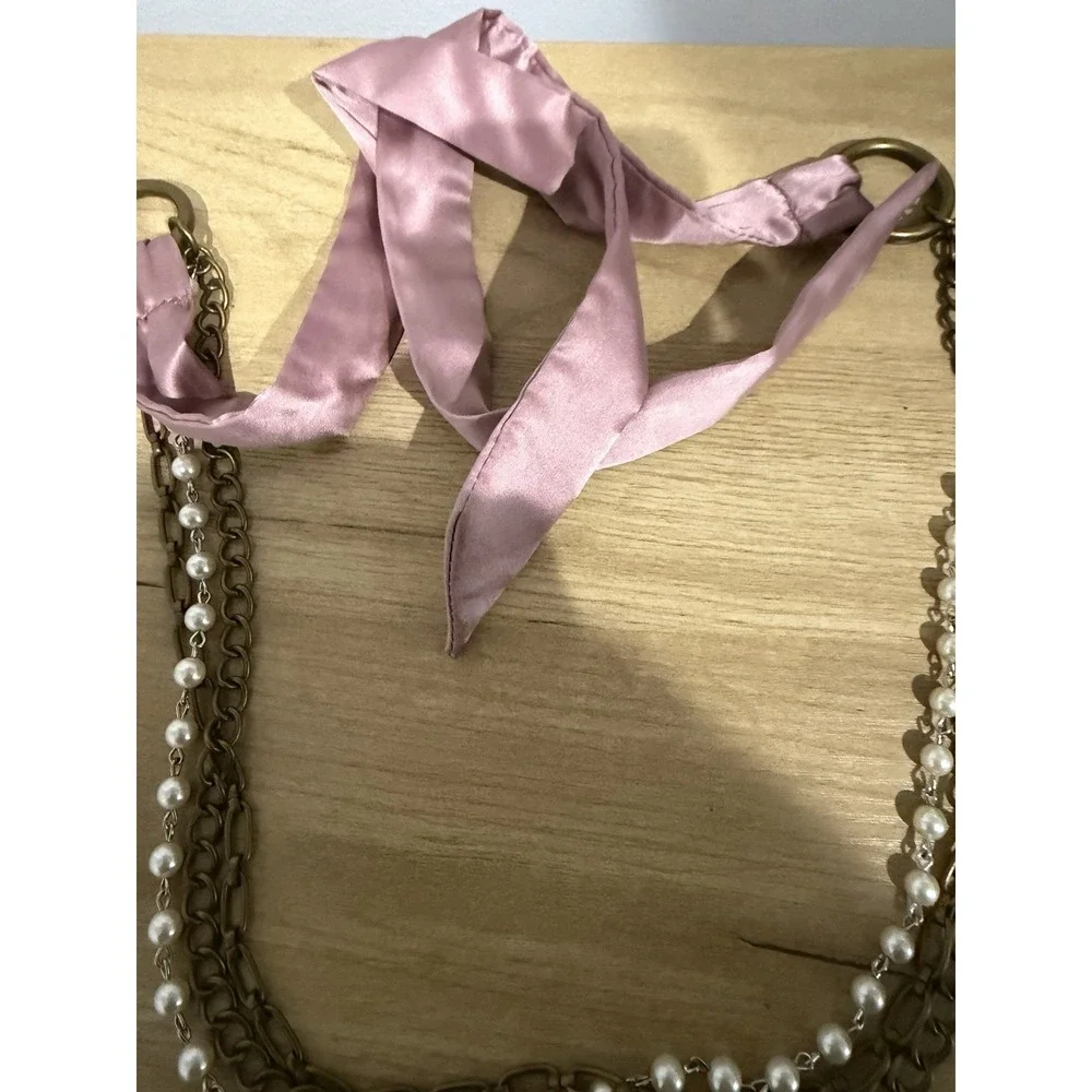 Chain Belt One Size‎ Gold Faux Pearl Dress Fashion Waist Beaded Metal 67